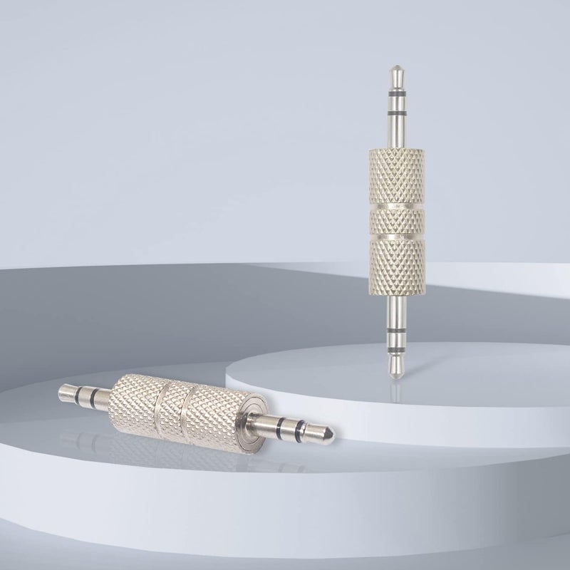 Duttek 3.5mm Male to Male Audio Adapter, Metal Silver 3 Pole 3.5mm Stereo Jack Adapter Audio Headphone Jack Coupler Connectors - 2 Pack - Image 4
